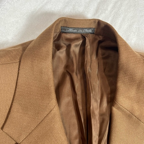 Corneliani EU54 US44R Pure Cashmere Brown Double Vent Textured Herringbone Coat - Picture 3 of 15
